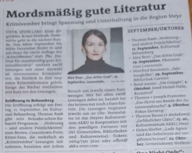 Krimivember Pressebericht OÖ Nachrichten